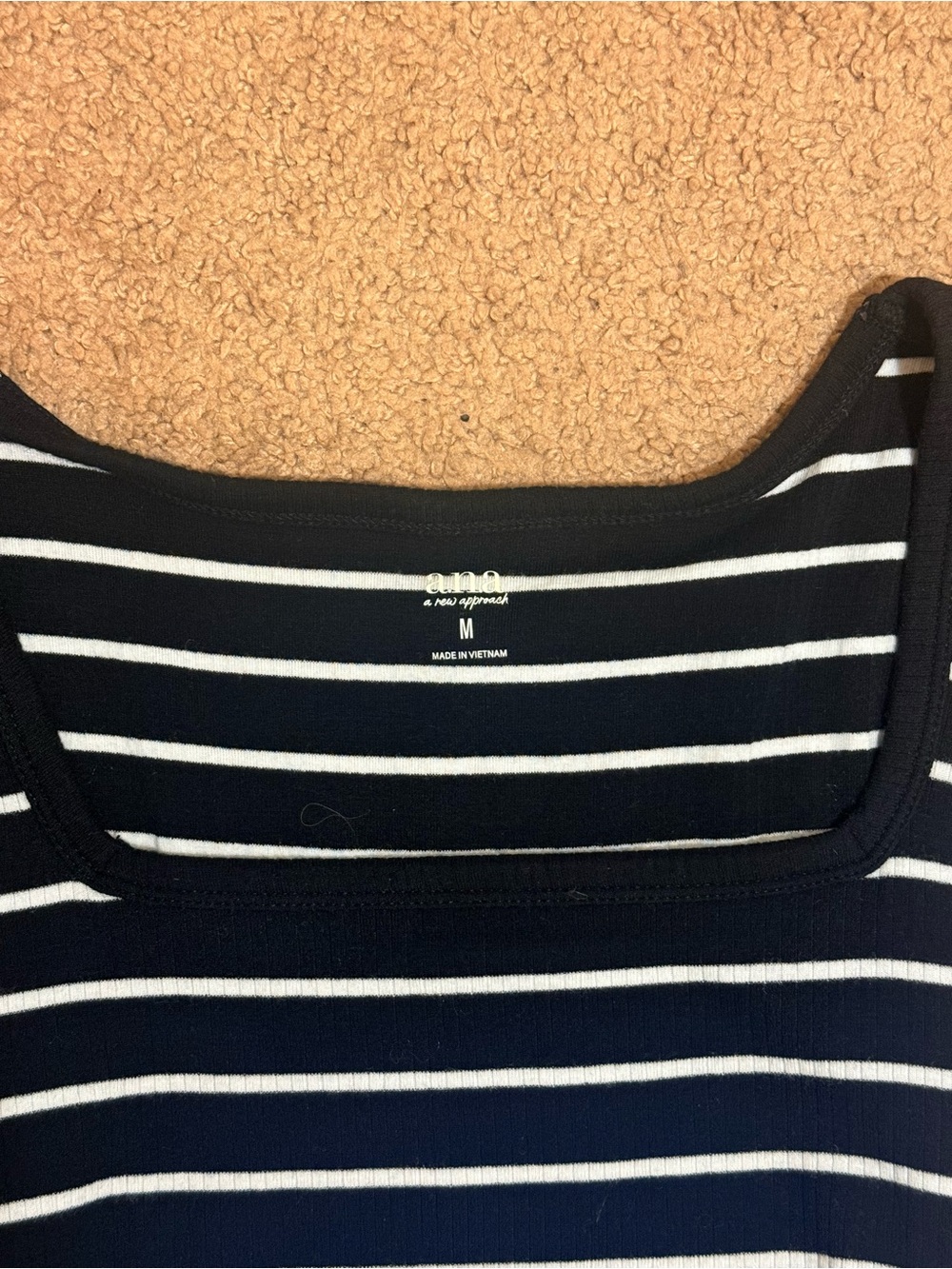 a.n.a Black and White Striped Square Neck Tank Full Length Ribbed Cotton - Picture 2 of 3